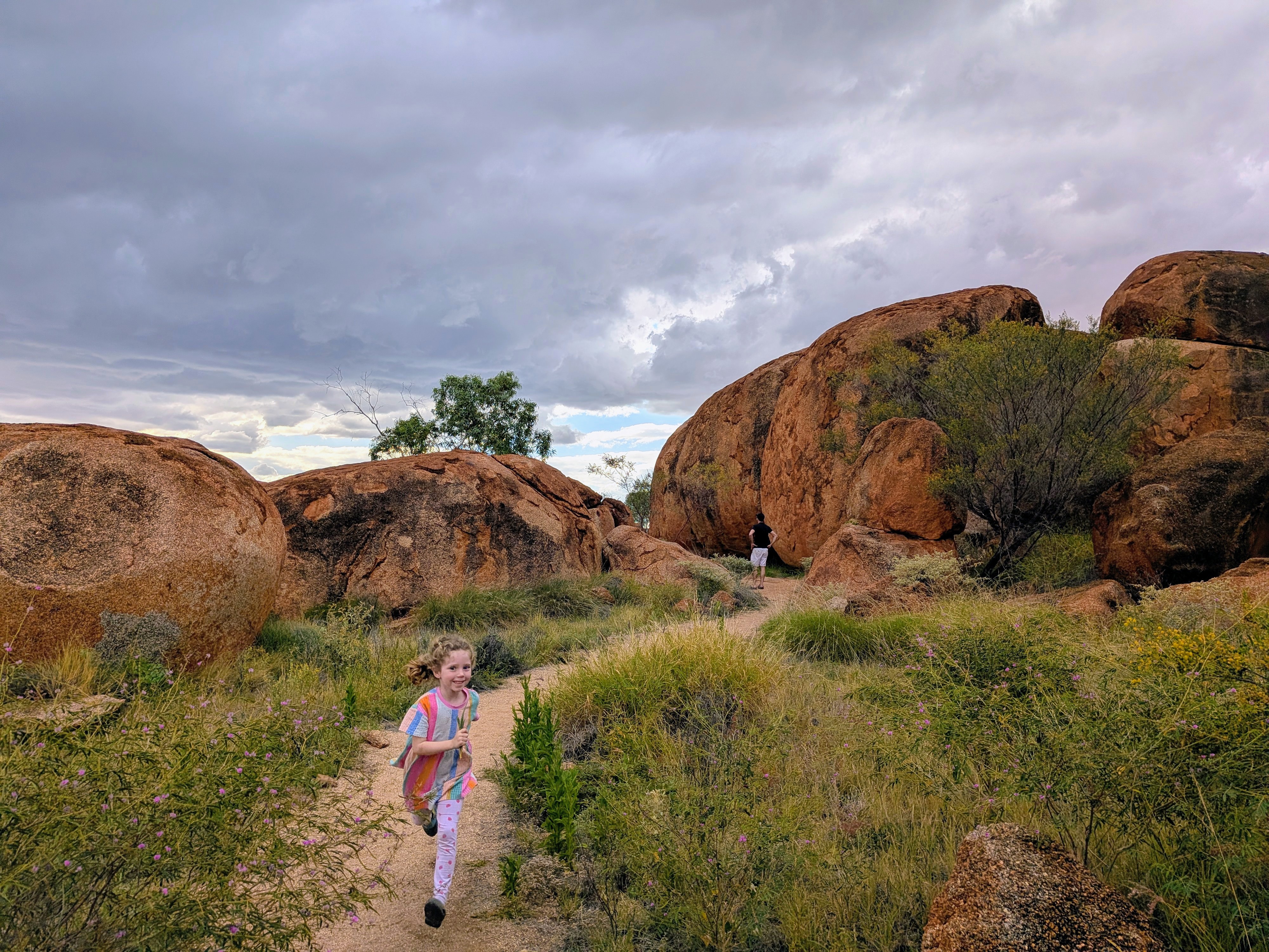 Leah running through the Devil's Marbles