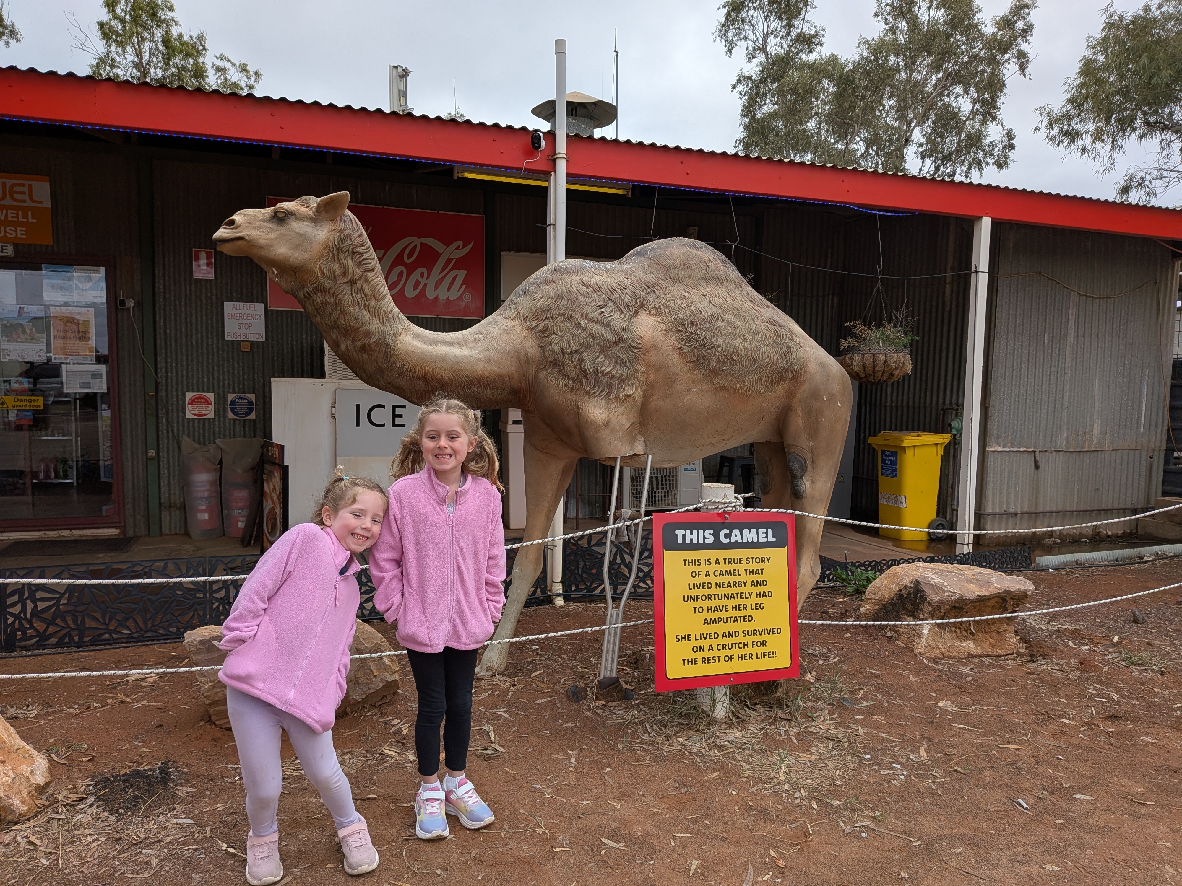 The girls with the camel statue at Stuarts Well