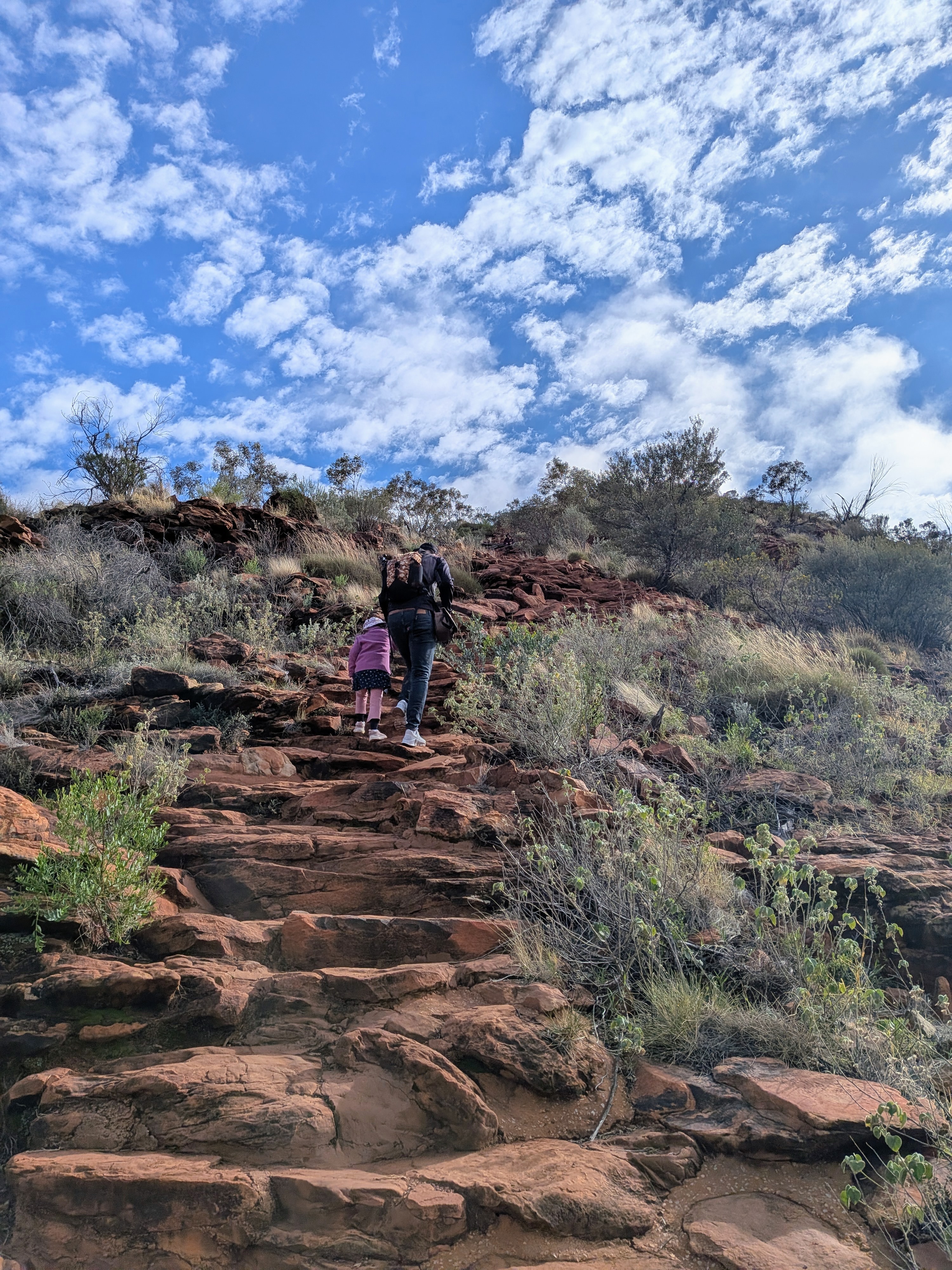 Climbing the stone steps of heartbreak hill at Kings Canyon