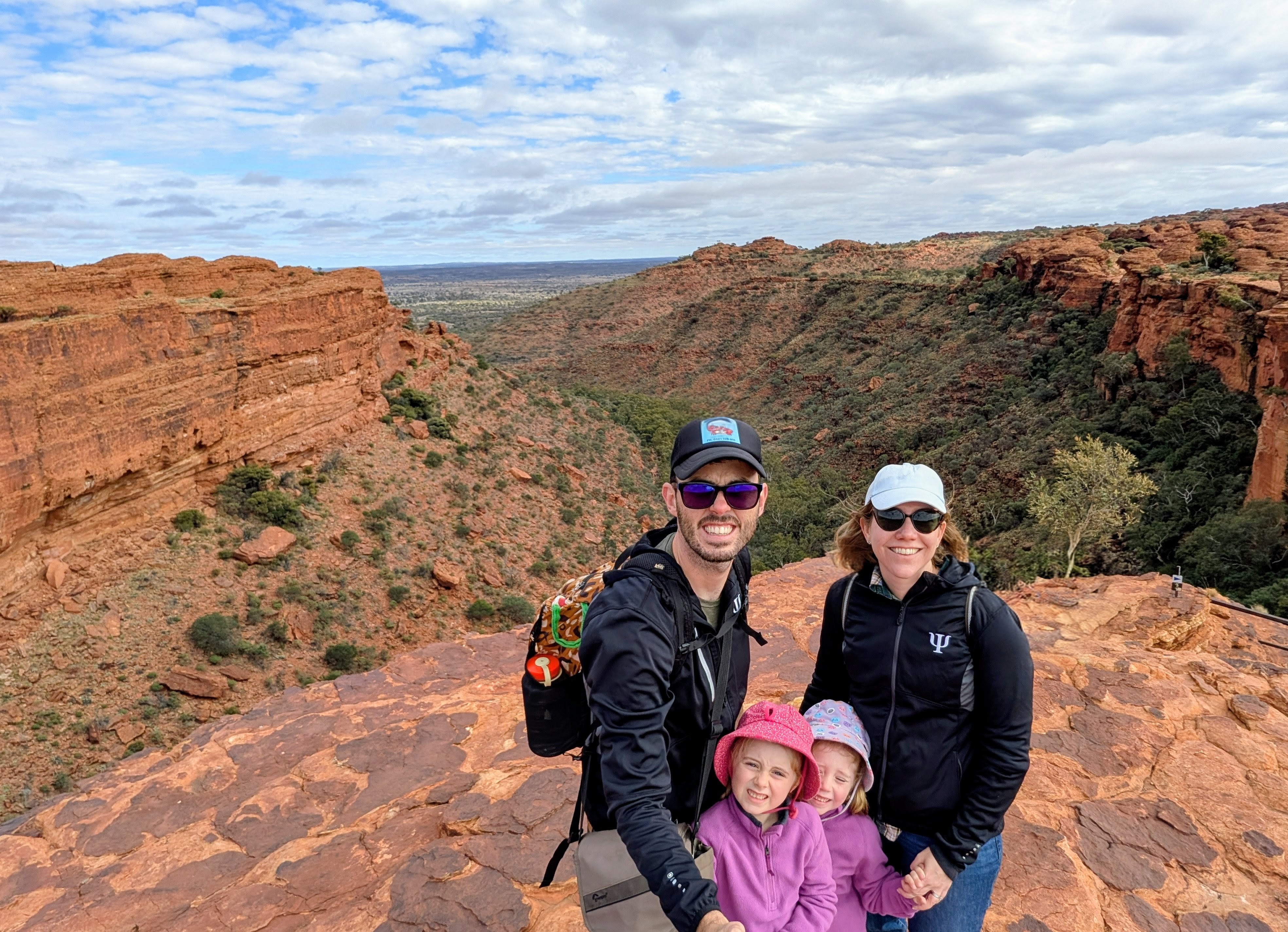 Family selfie at Cotterill's Lookout over Kings Canyon