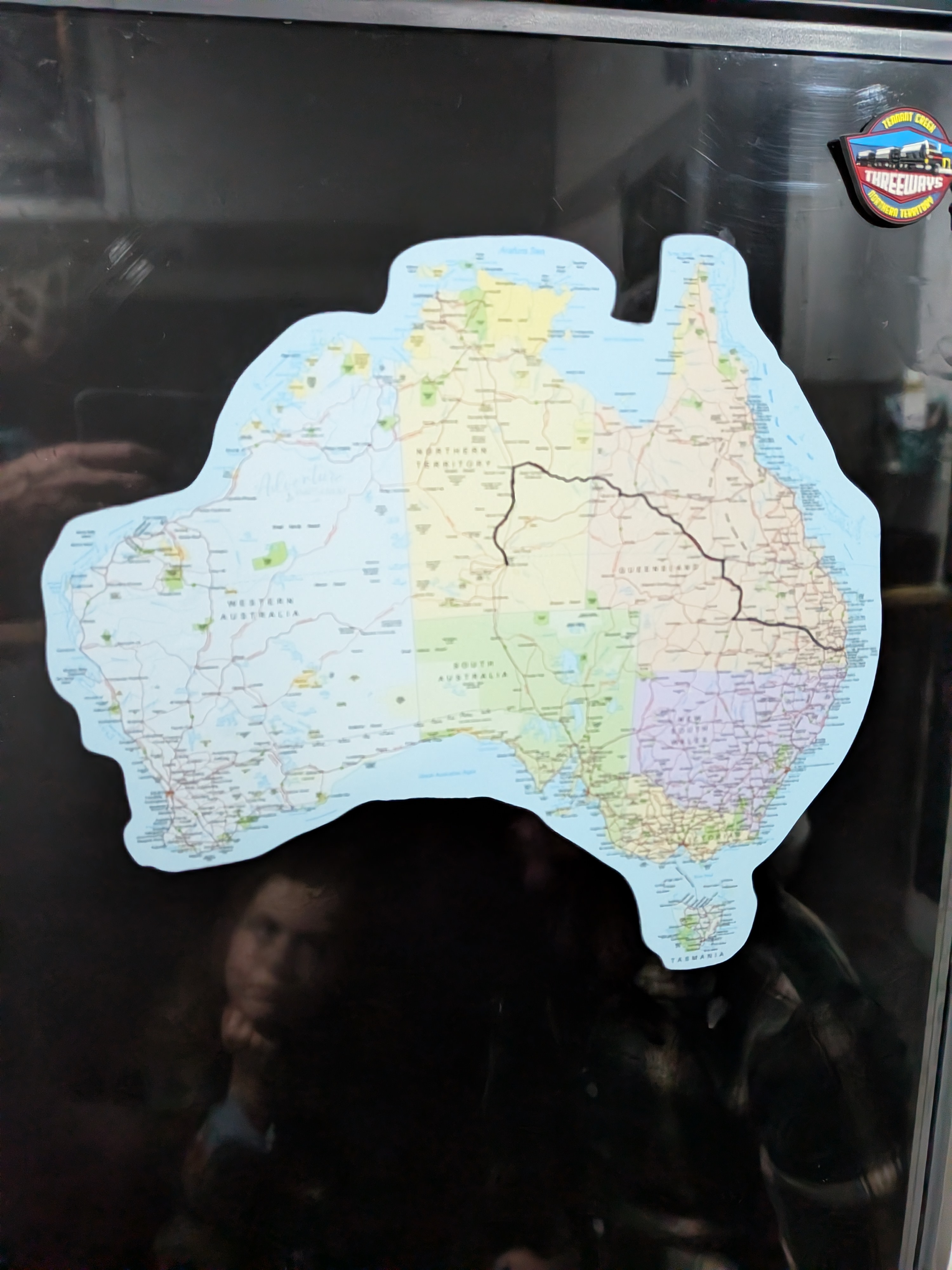 Close-up of the Australia map with the route drawn on