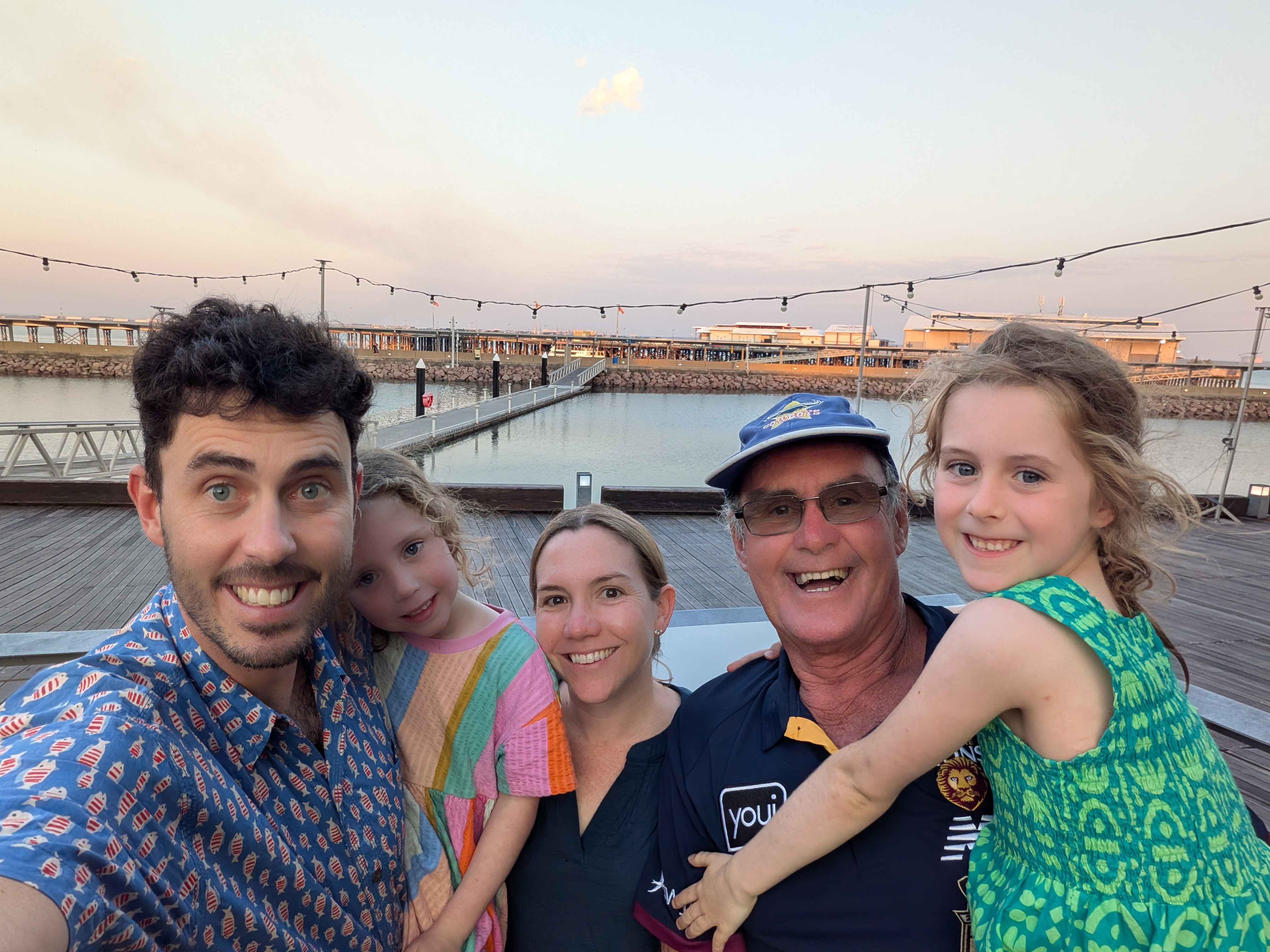 All five of us at the wharf as the sun goes down on a perfect Darwin day