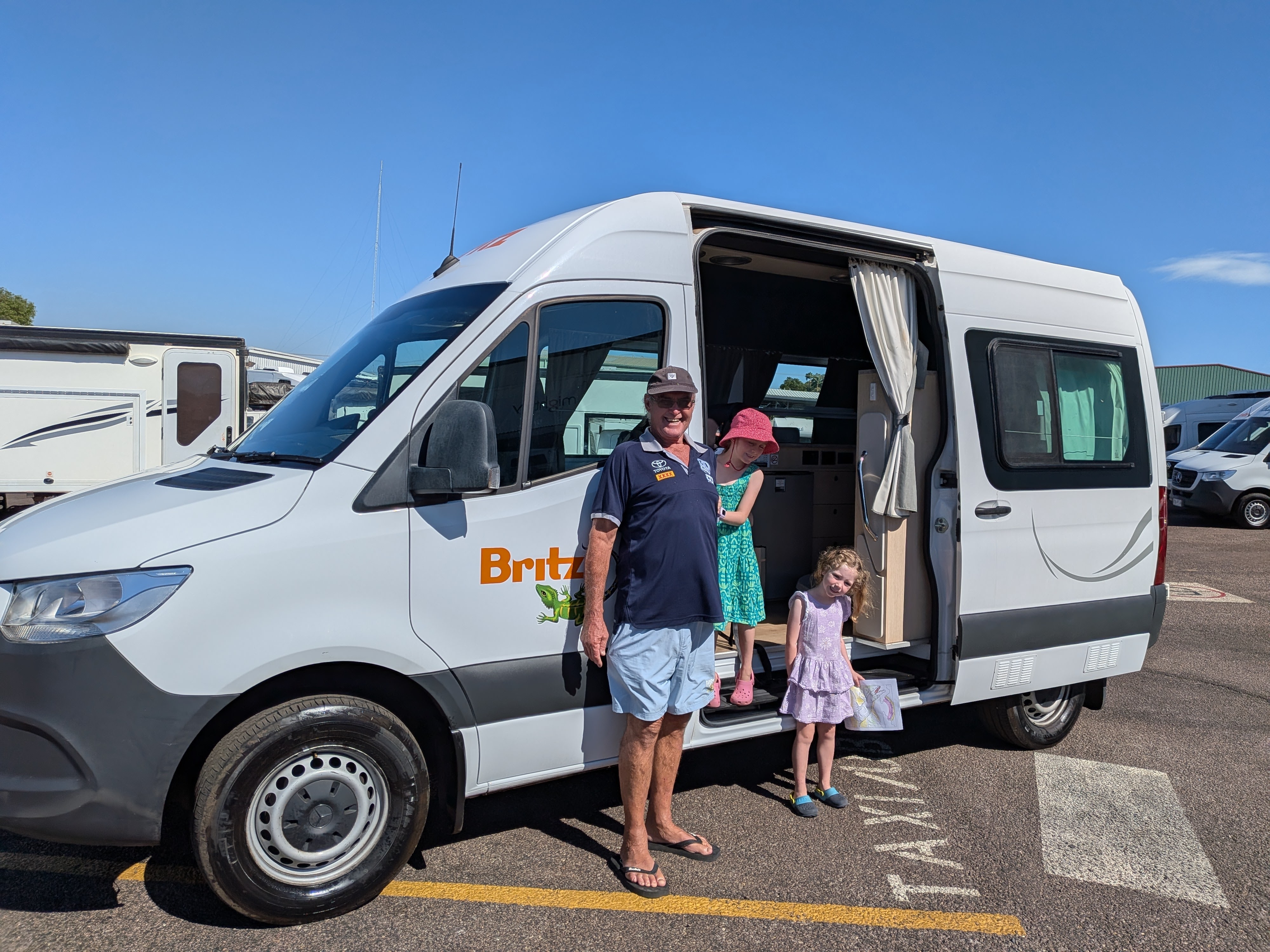 Pa and the girls collecting &lsquo;Lizzie&rsquo; the campervan &mdash; gecko logo and all