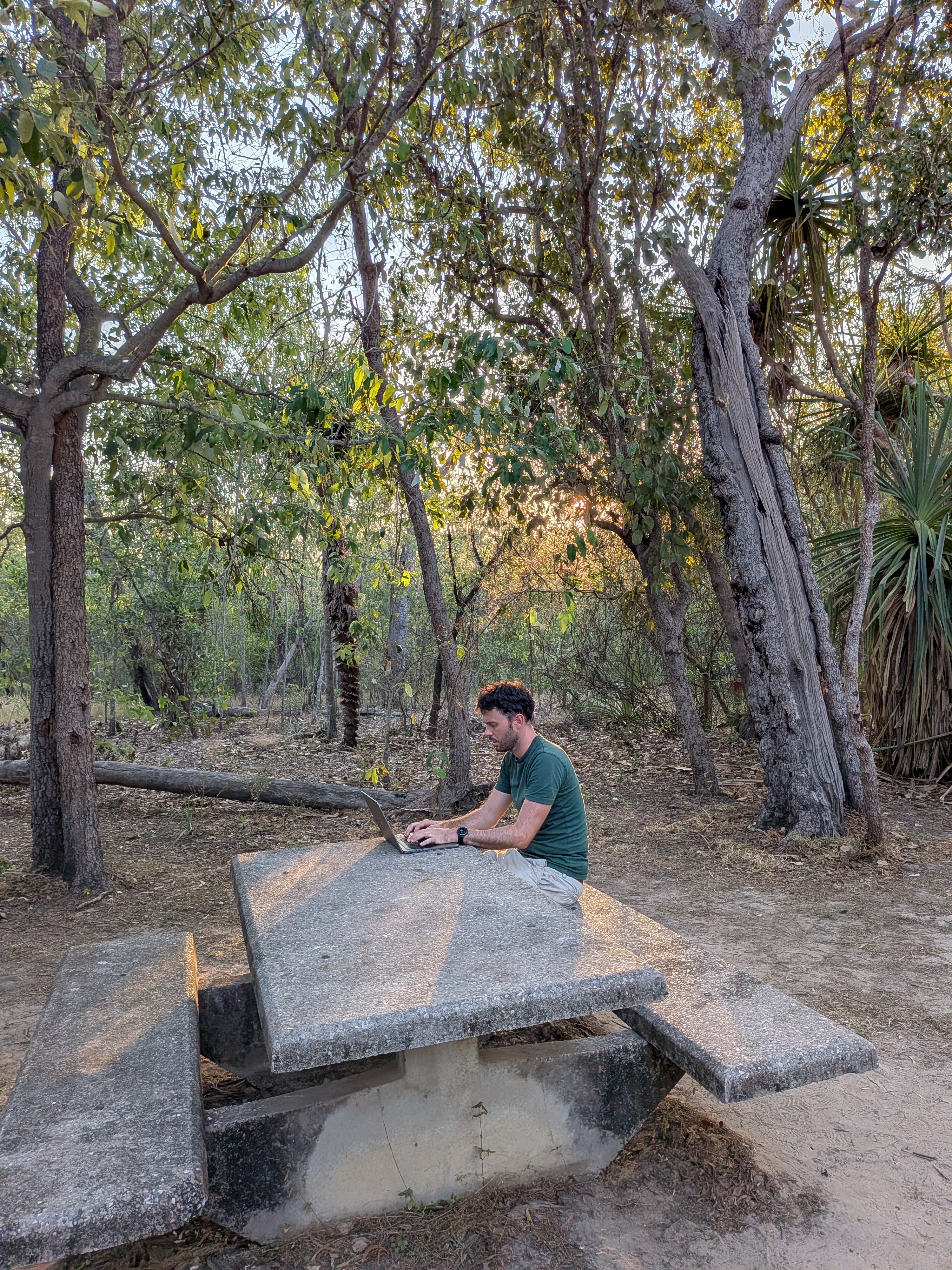 Dylan getting some work done at the Mardukal picnic table &mdash; best office in the country