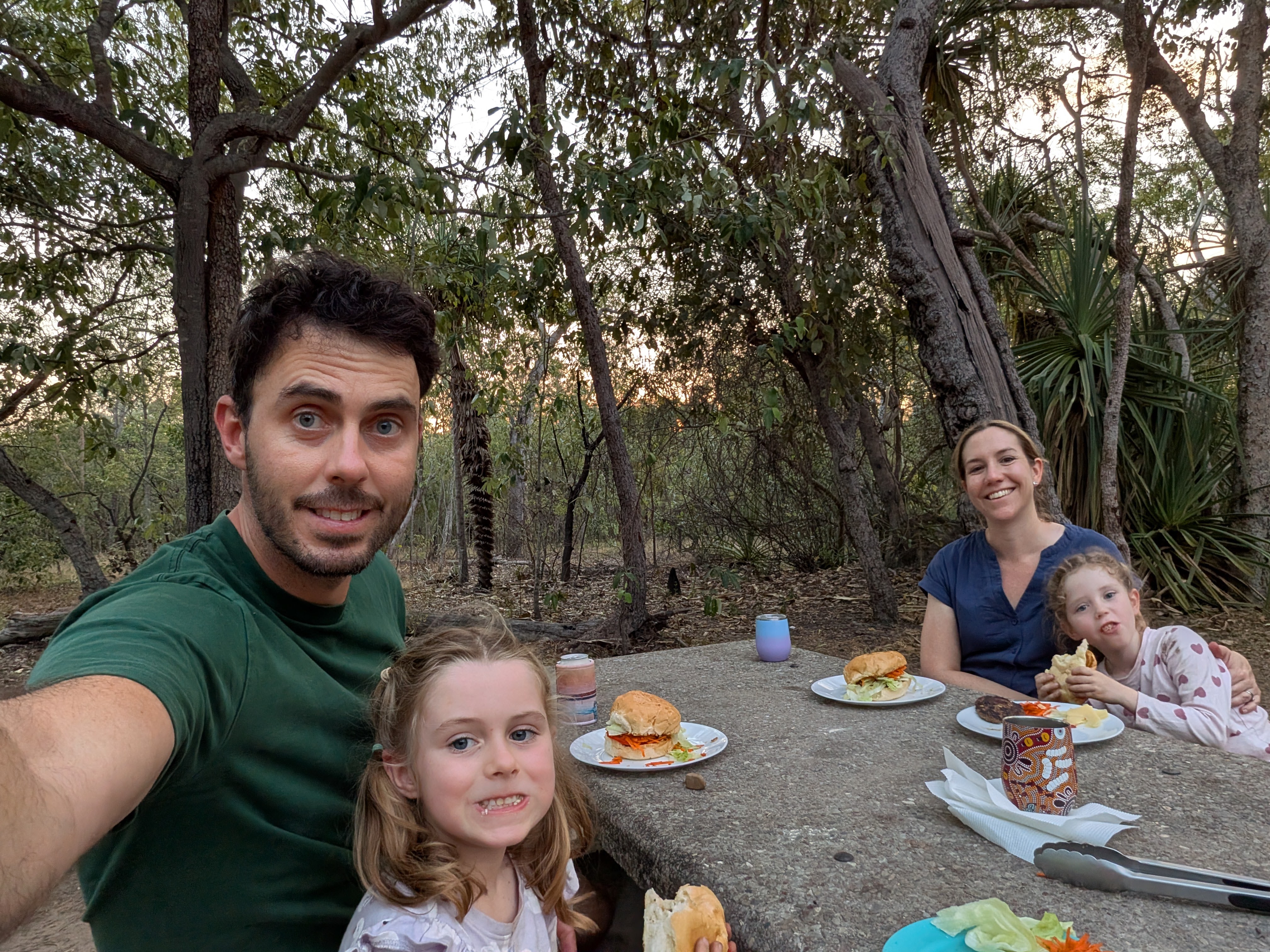 Burger night selfie at our private bush campsite at Mardukal
