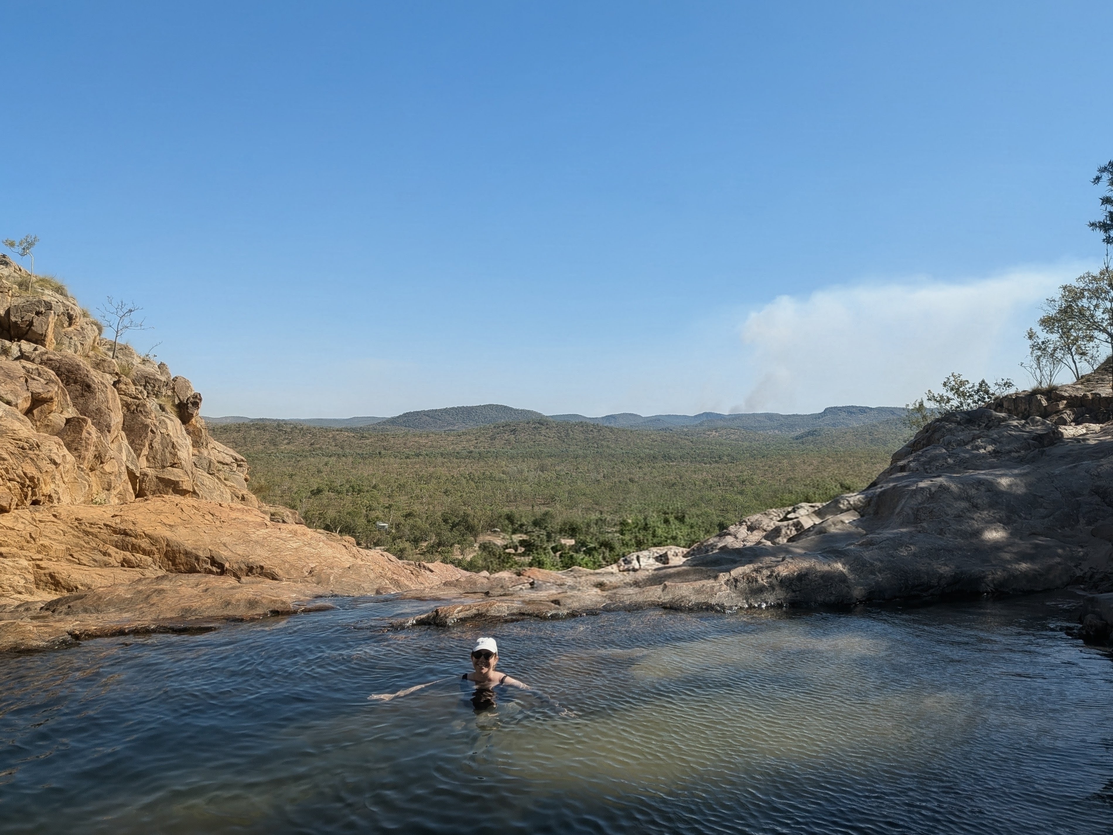 Erin cooling off in the infinity pool at the top of Gunlom Falls