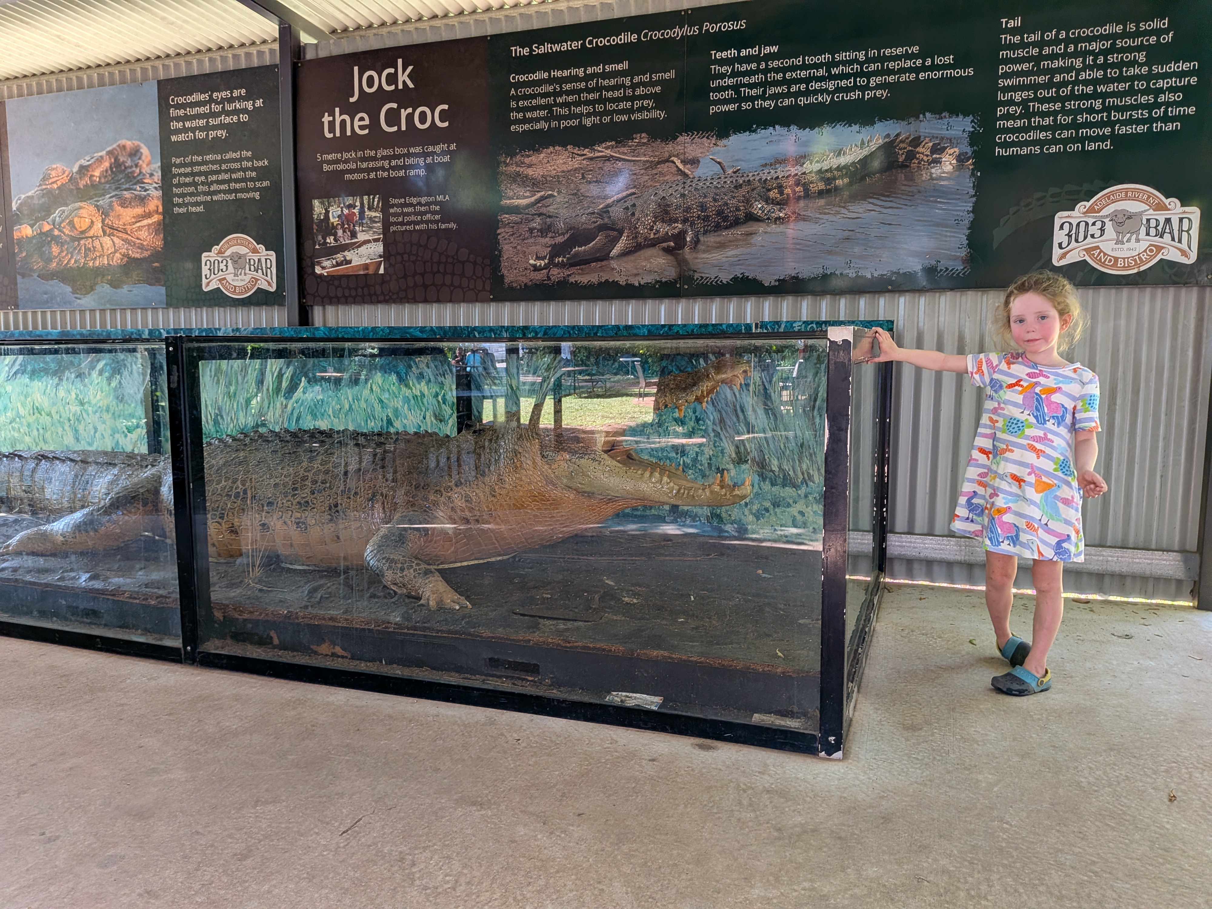 Leah making friends with Jock the Croc at the Inn
