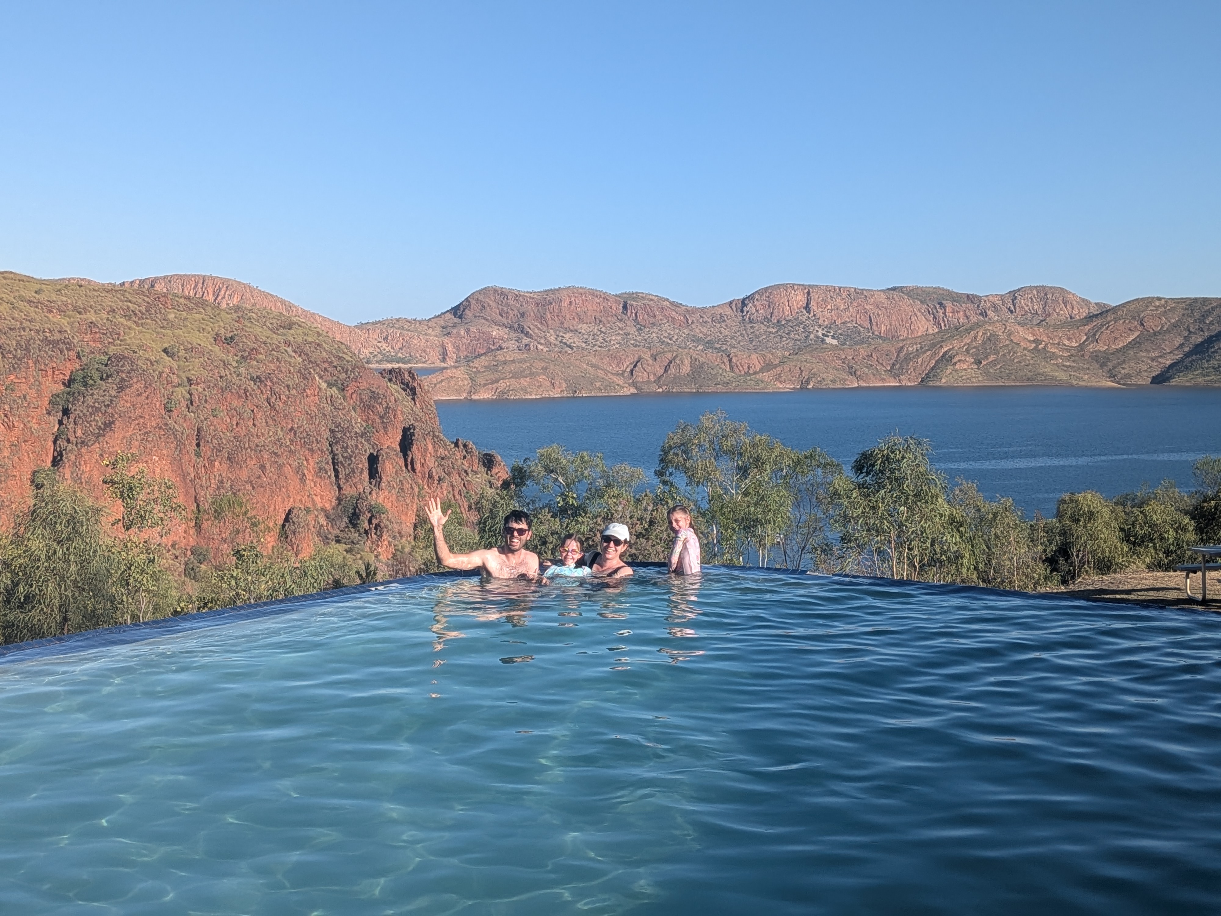The whole crew in the famous infinity pool
