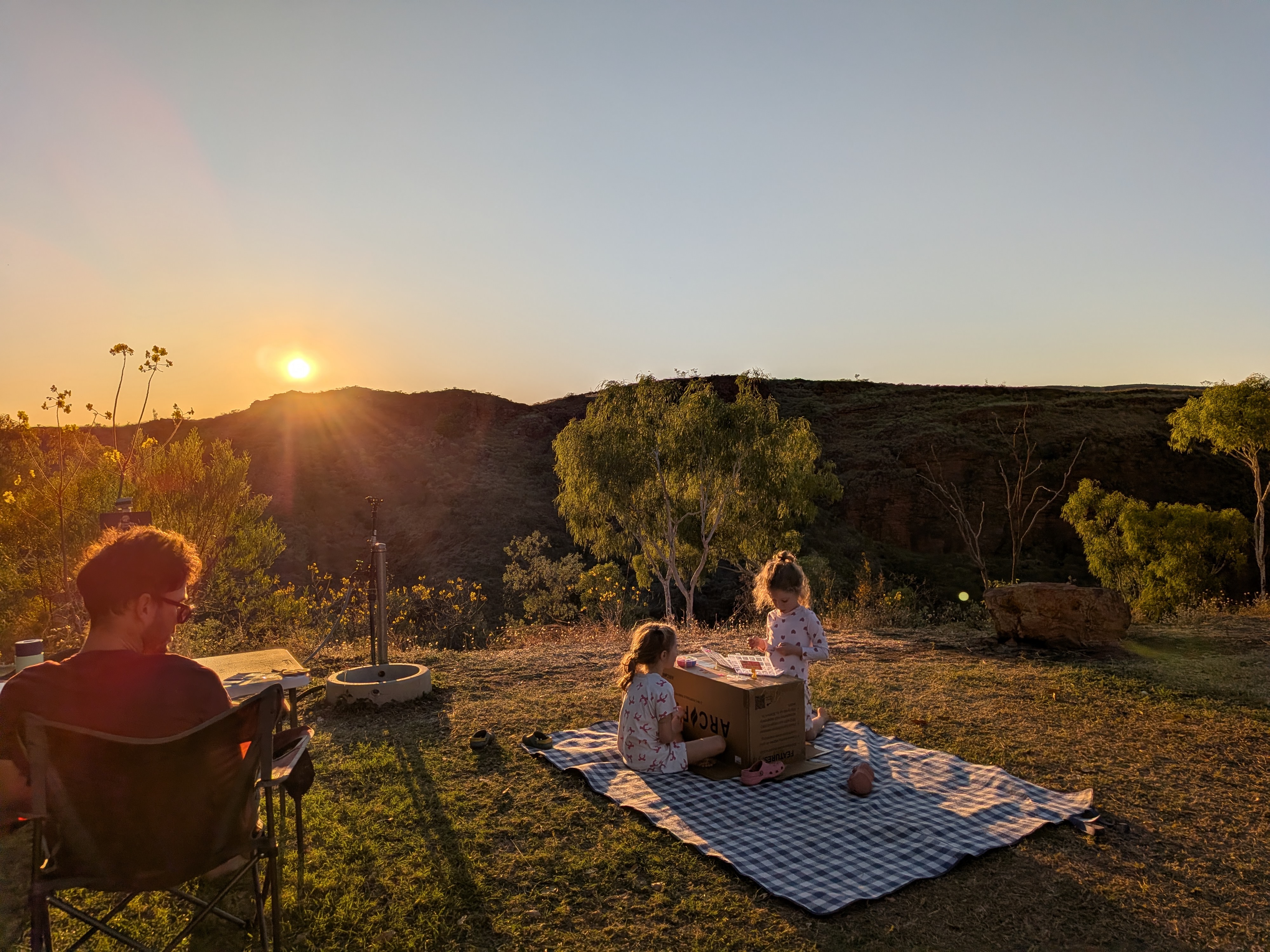 Sunrise over the cliffs &mdash; craft out early, coffee in hand