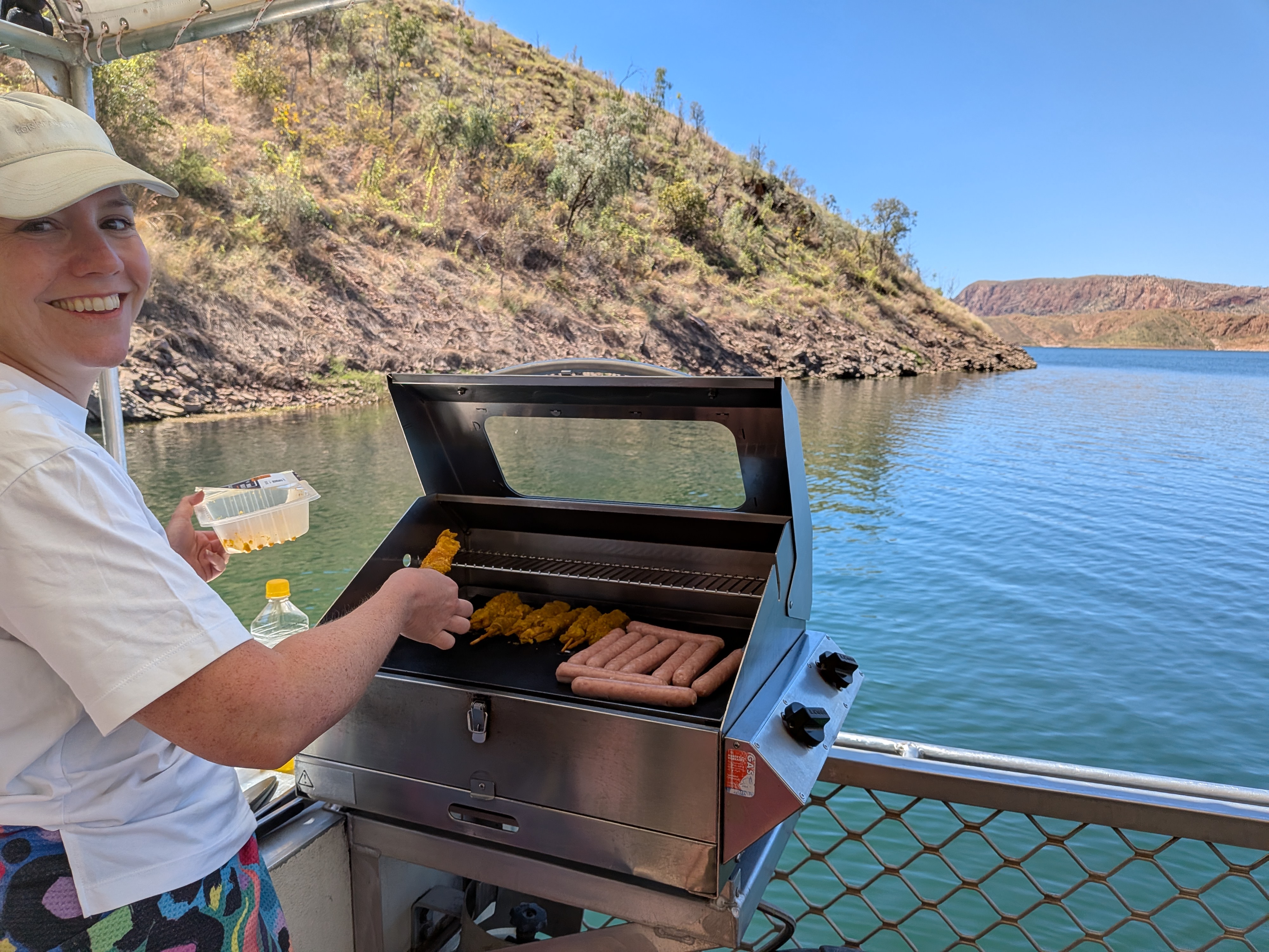 Lunch service aboard &mdash; the BBQ in BBQ boat
