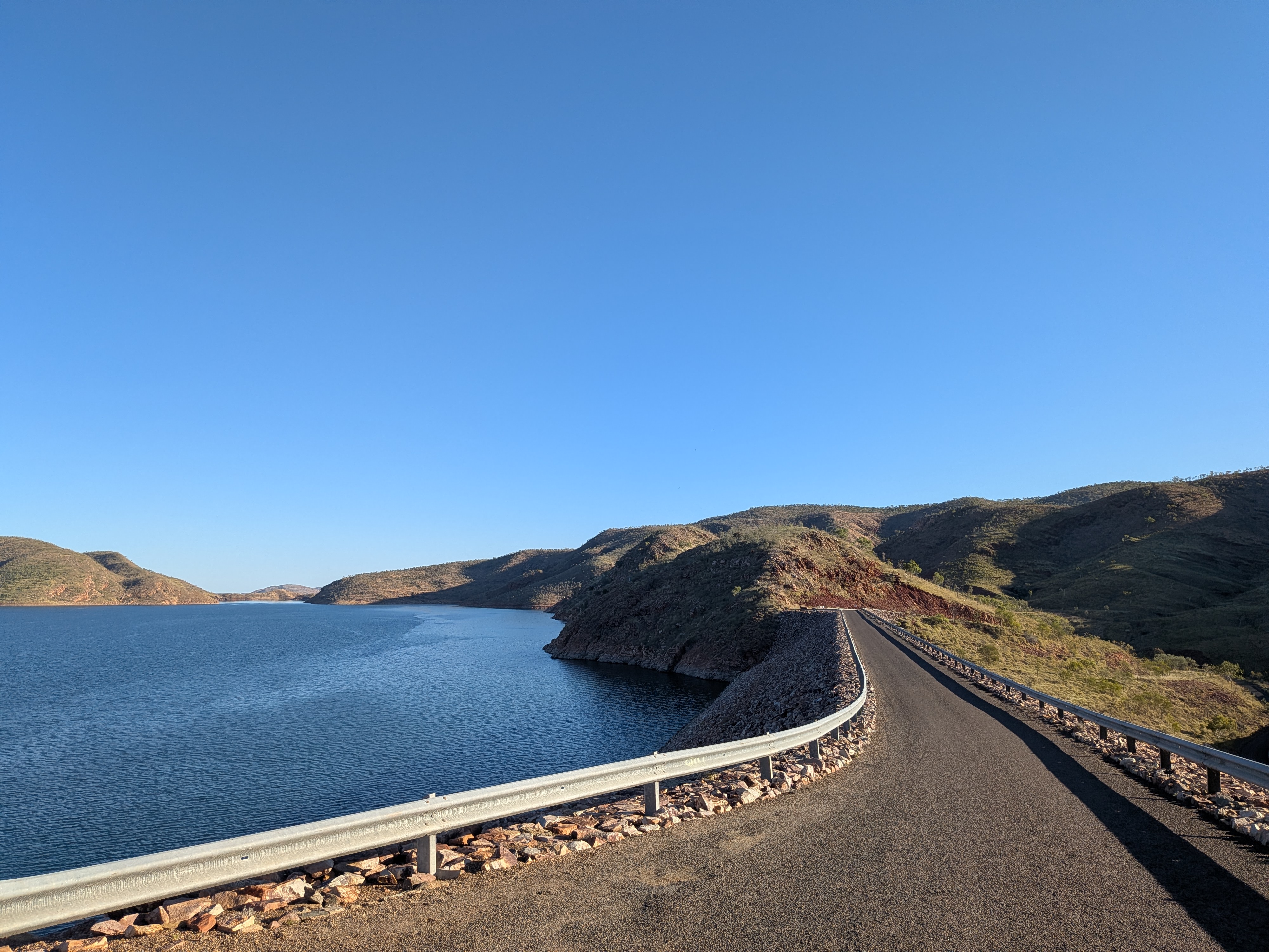 The road across the Ord River Dam wall &mdash; this little thing holds back all of that