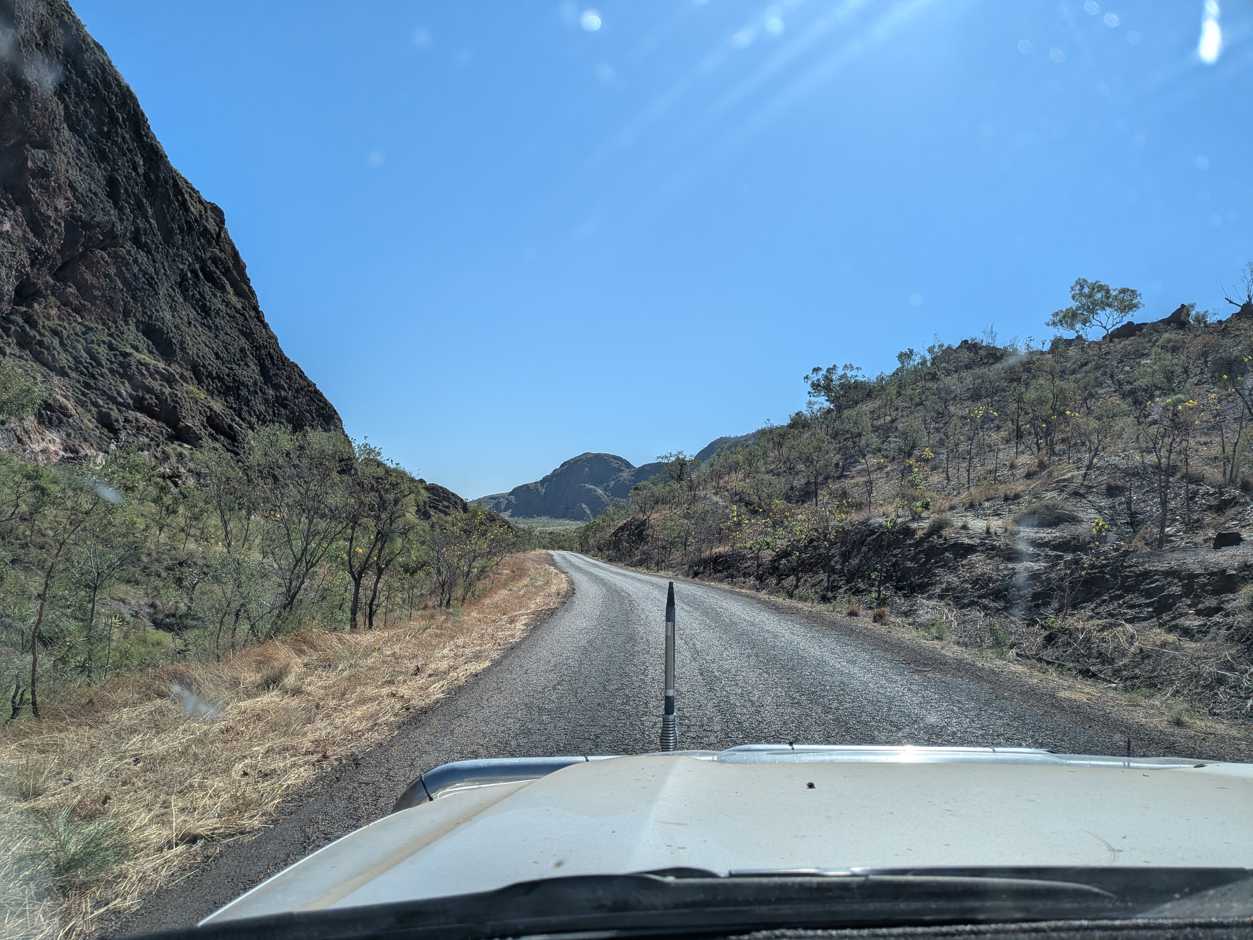 Winding through the ranges on the short hop from Lake Argyle to Kununurra