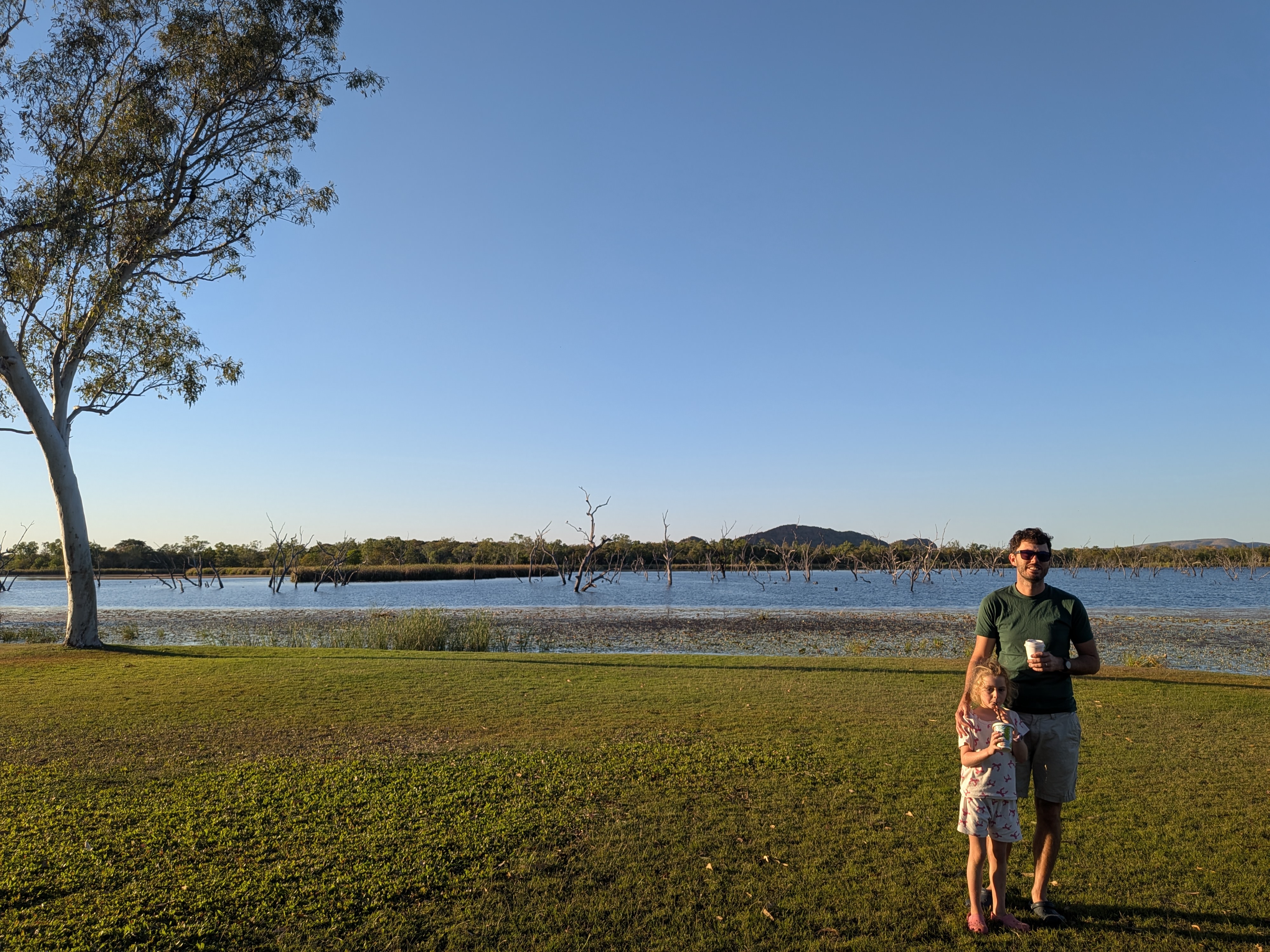 Last drinks by Lily Creek Lagoon before the big drive