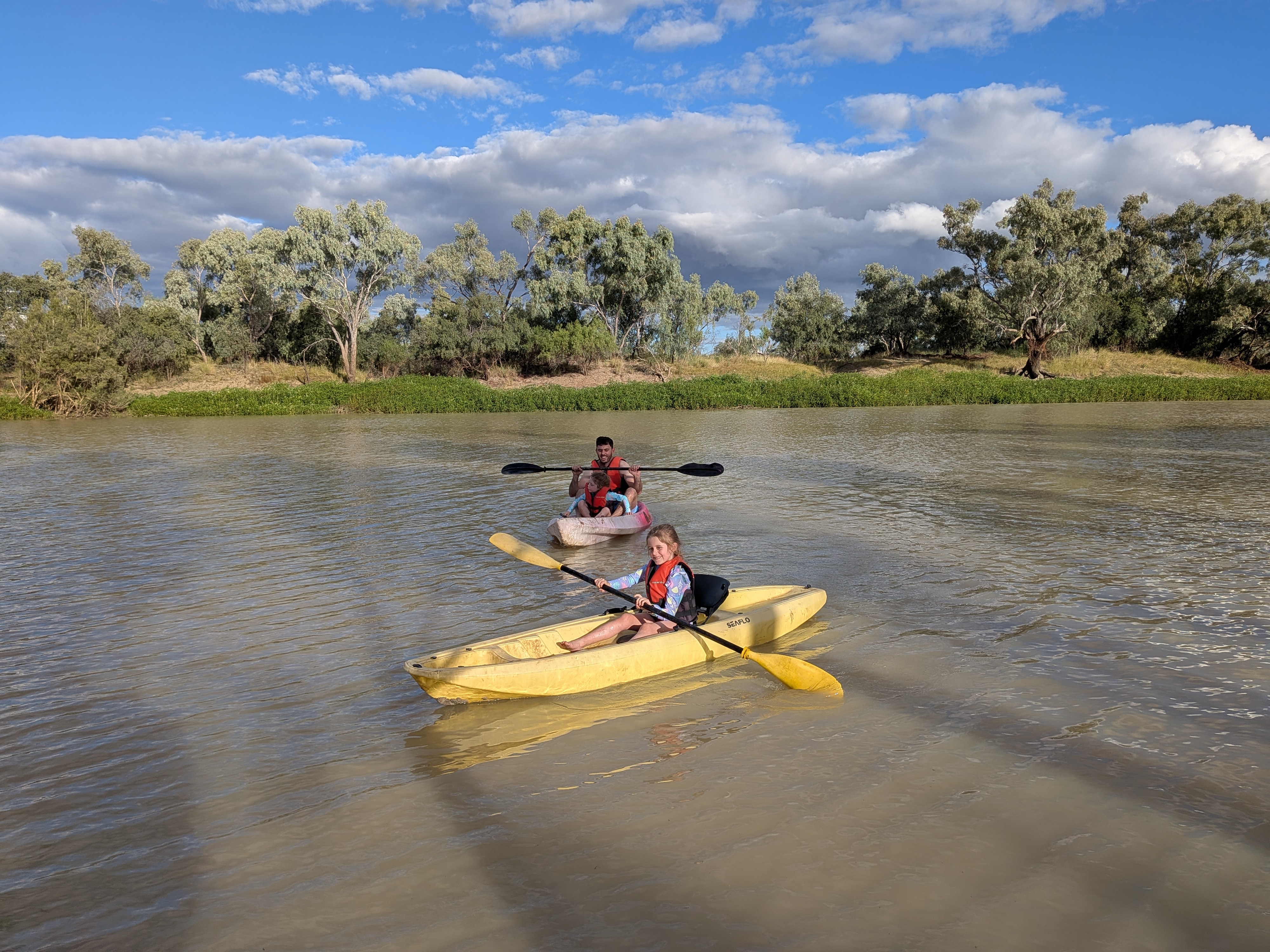Dylan and Hazel kayaking on the Thomson River