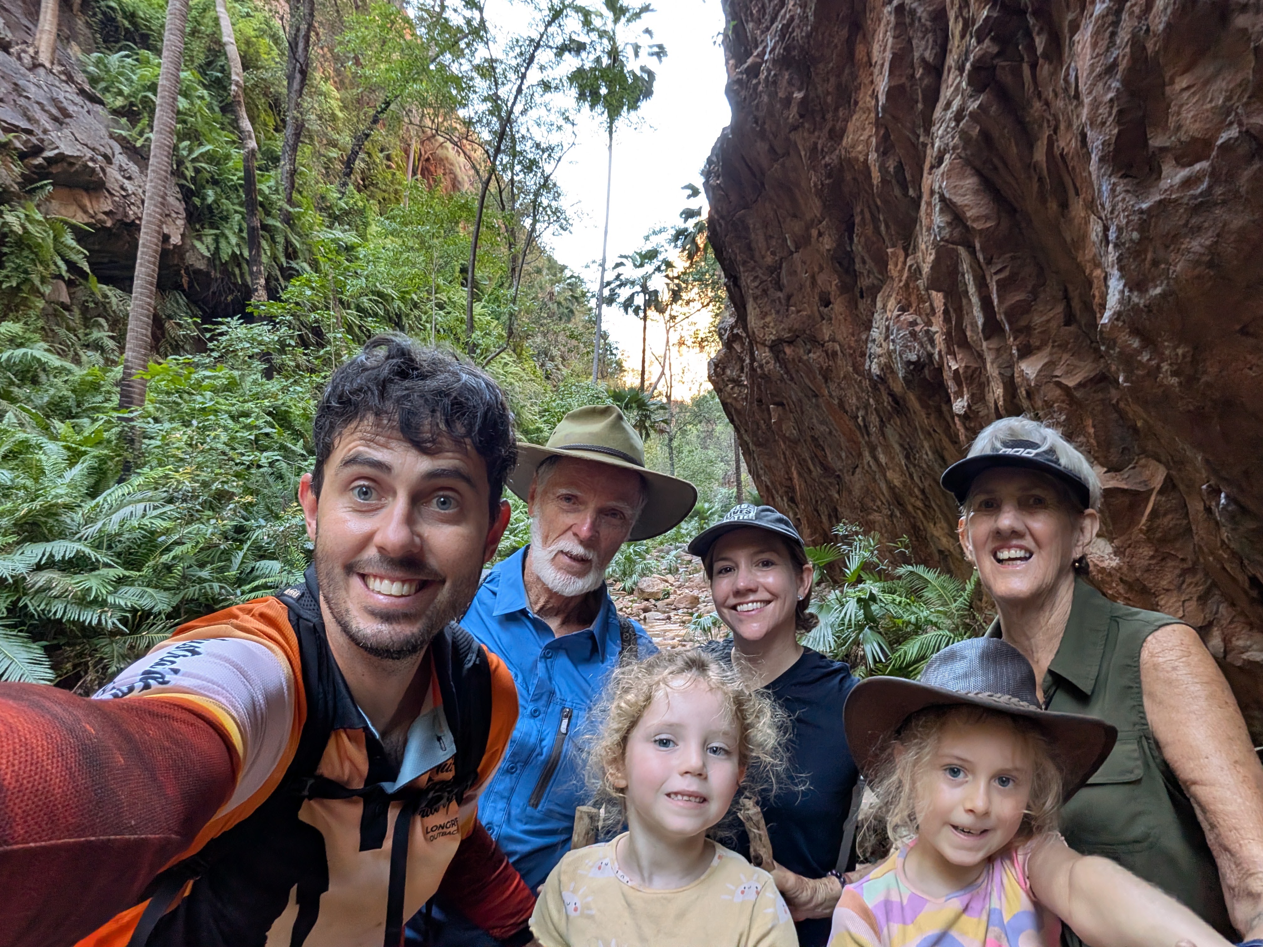 All six of us squeezed between the gorge walls