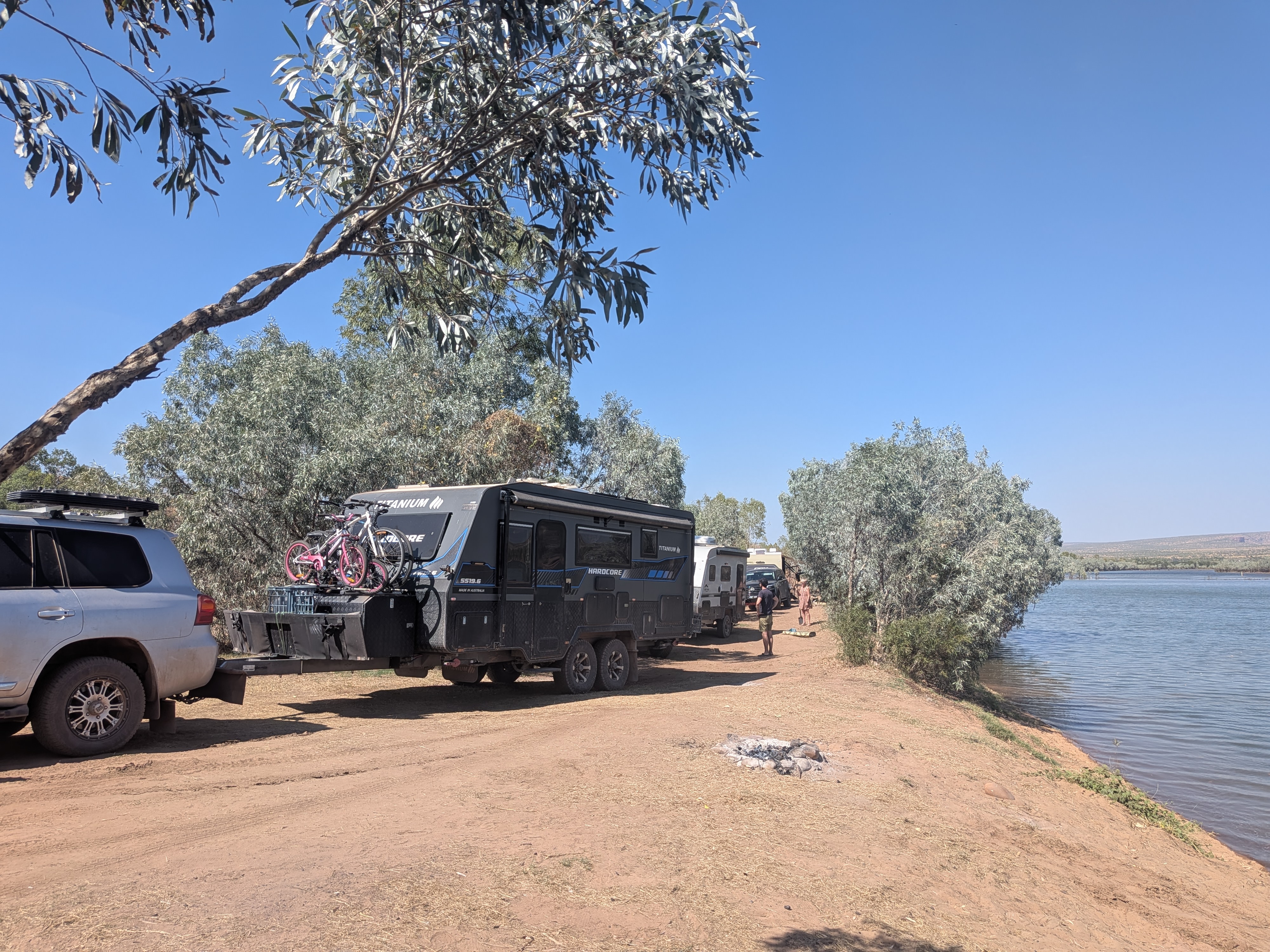 First look at camp &mdash; parked right on the bank of the Pentecost