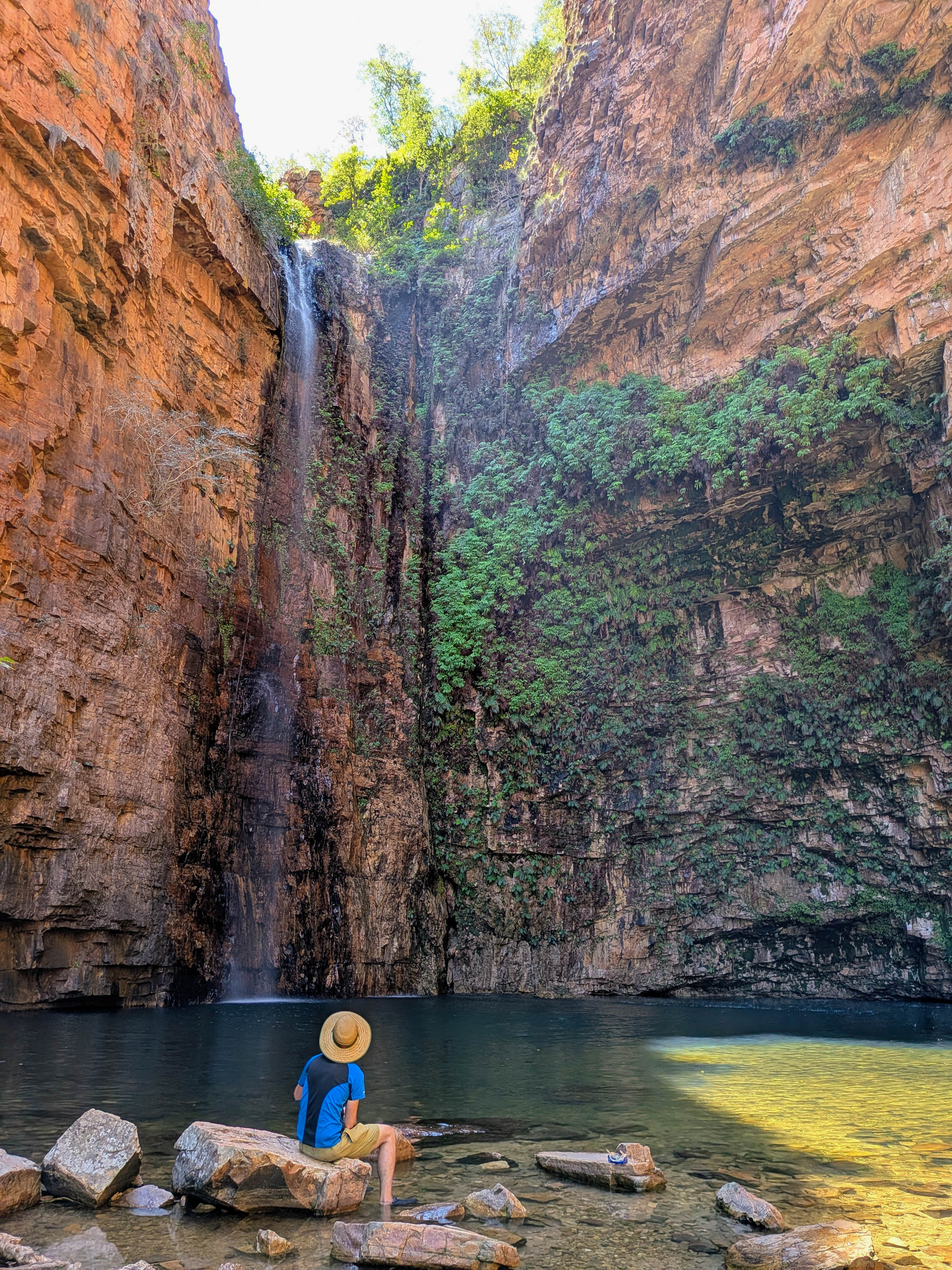 Emma Gorge &mdash; the 65-metre falls and a shaft of midday sun