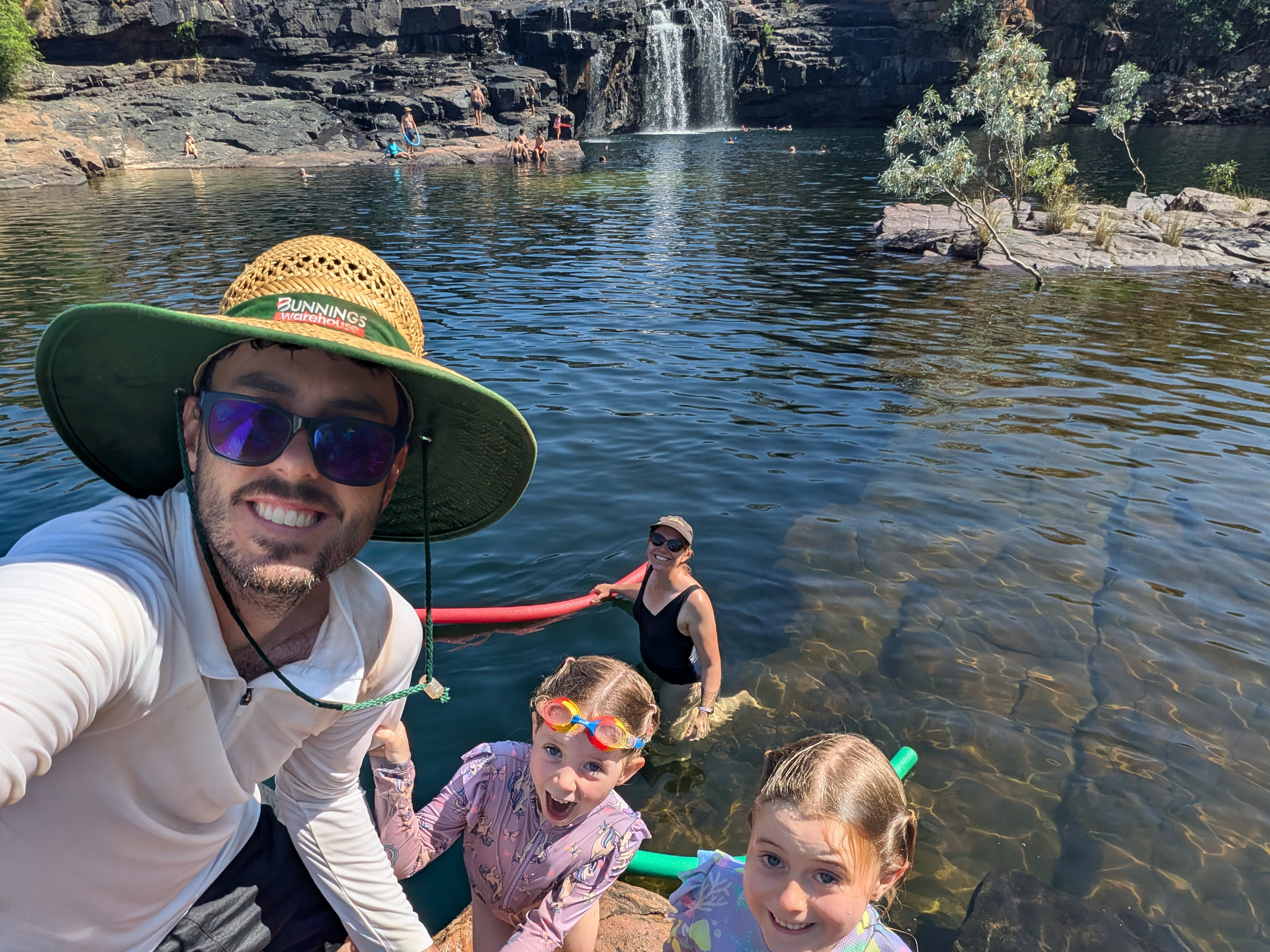 Pre-eardrum happiness &mdash; Dylan and the girls at the falls