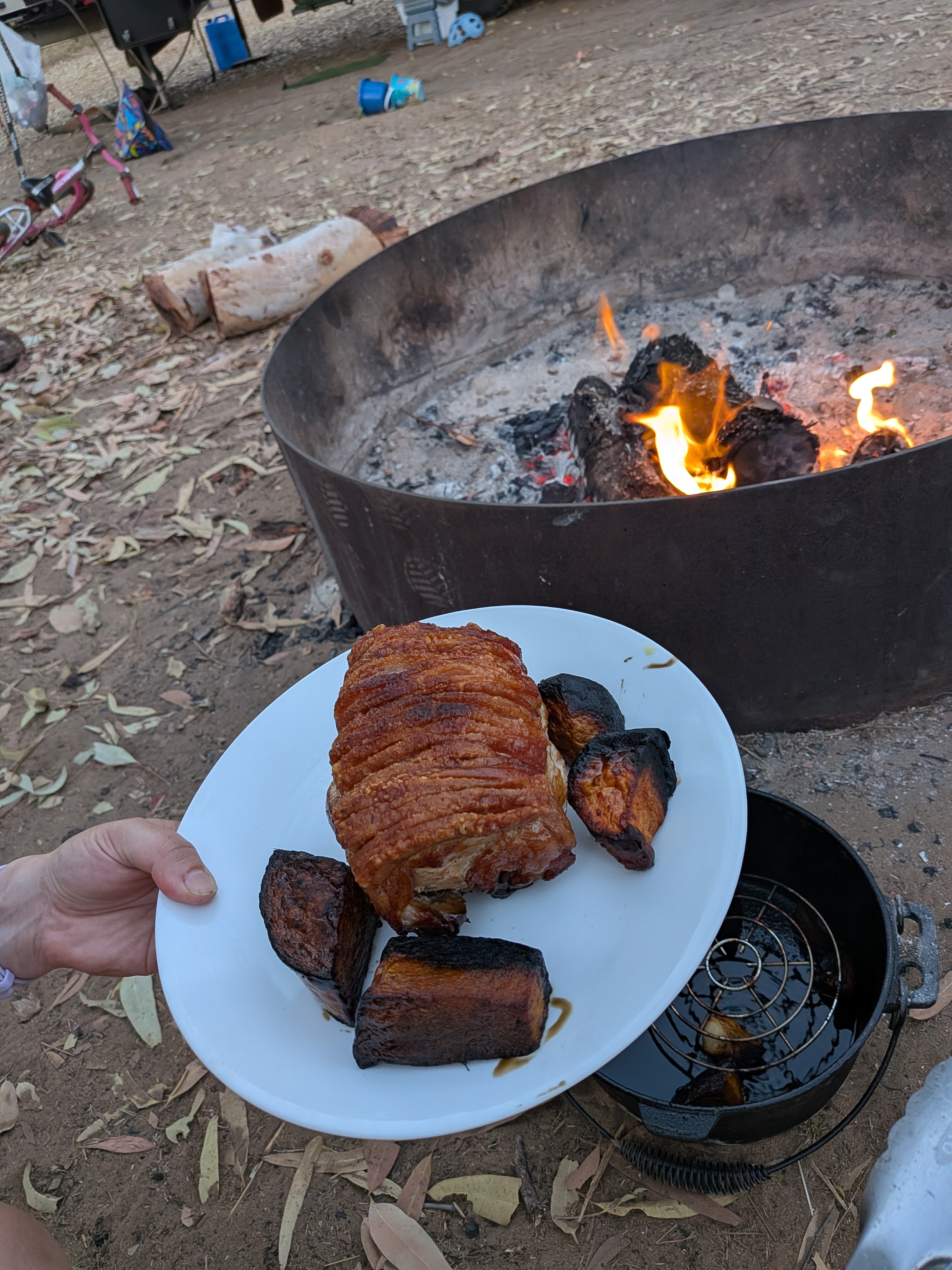 Roast pork, camp-oven crackling and all