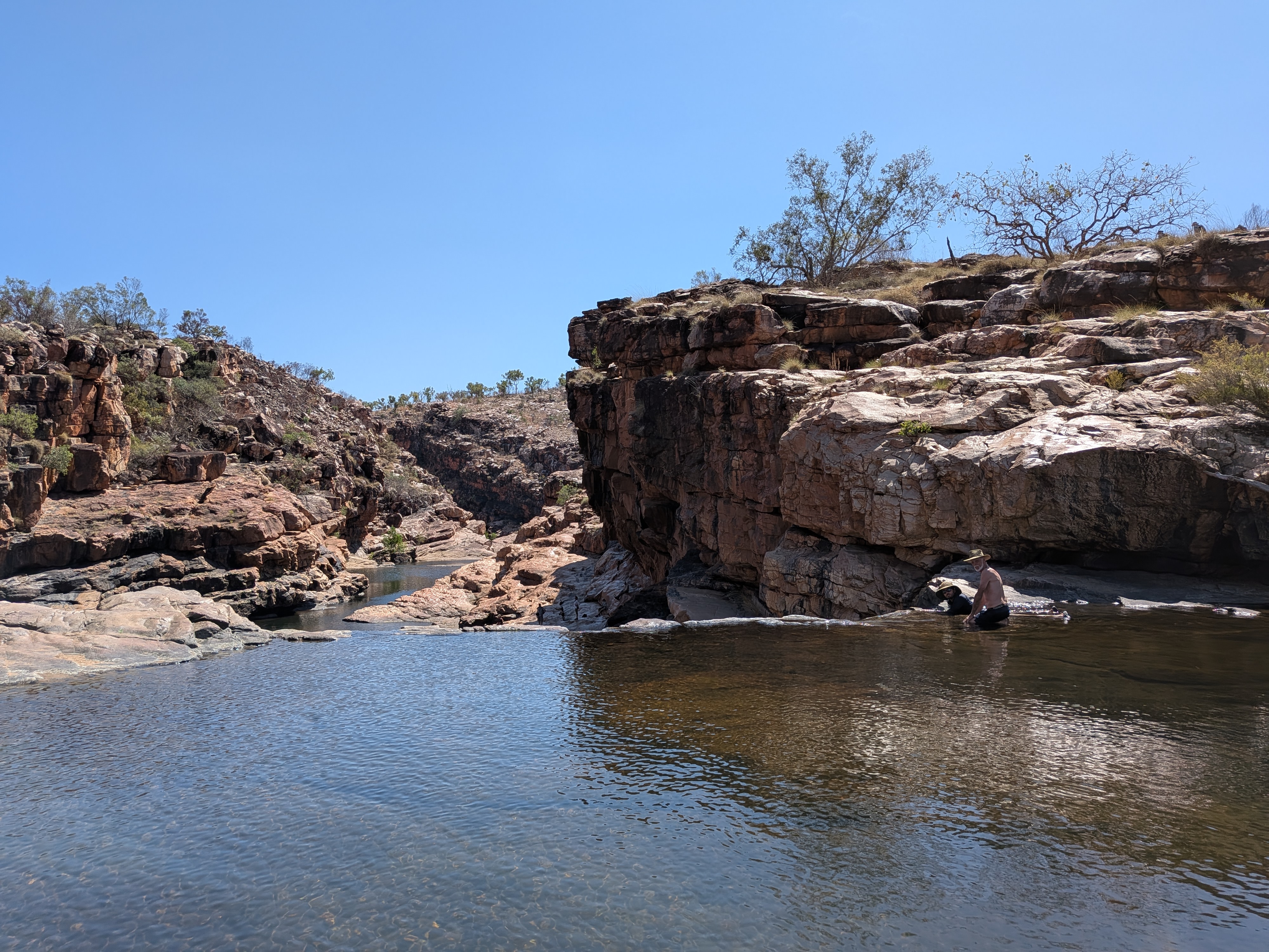 The calmer waters above the falls, where the swimming happened
