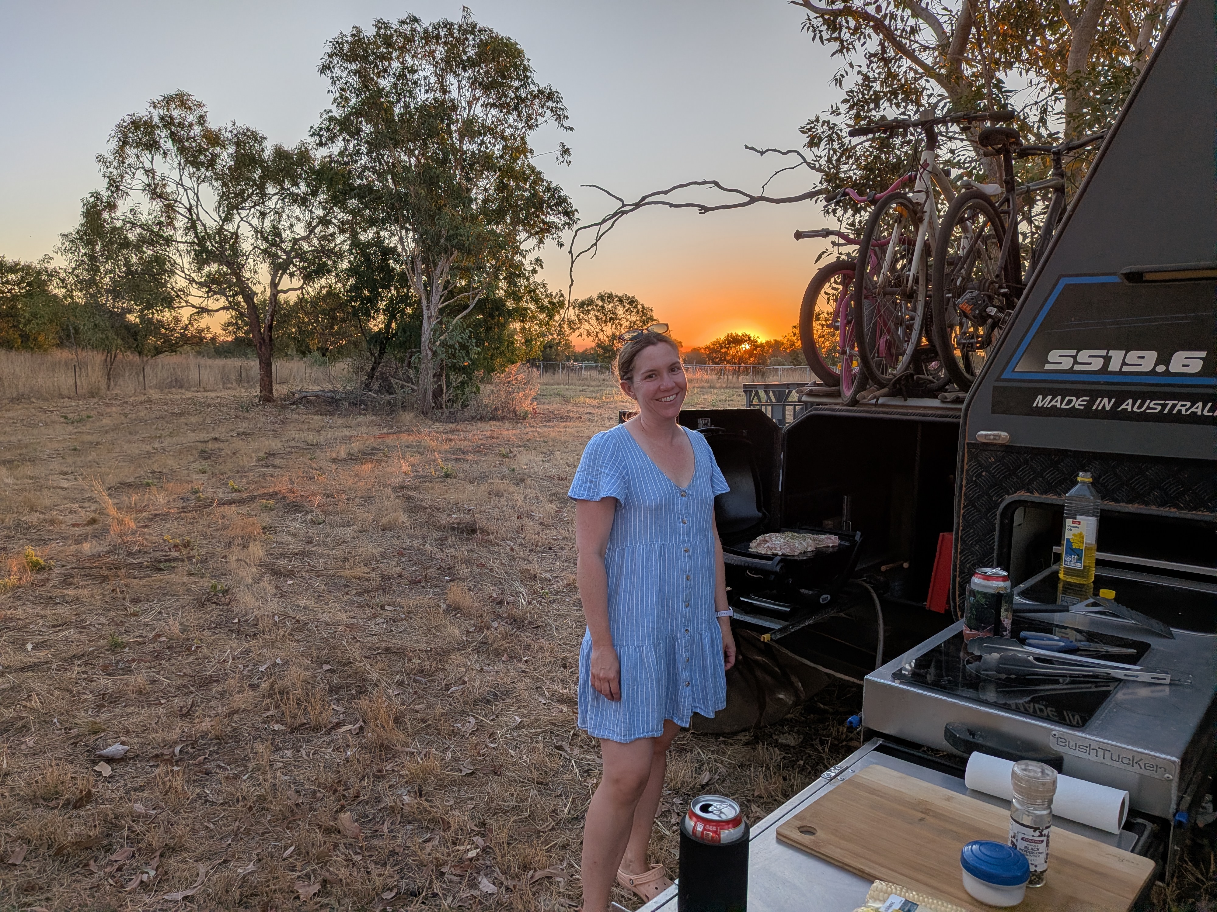 The farewell BBQ underway as the sun drops