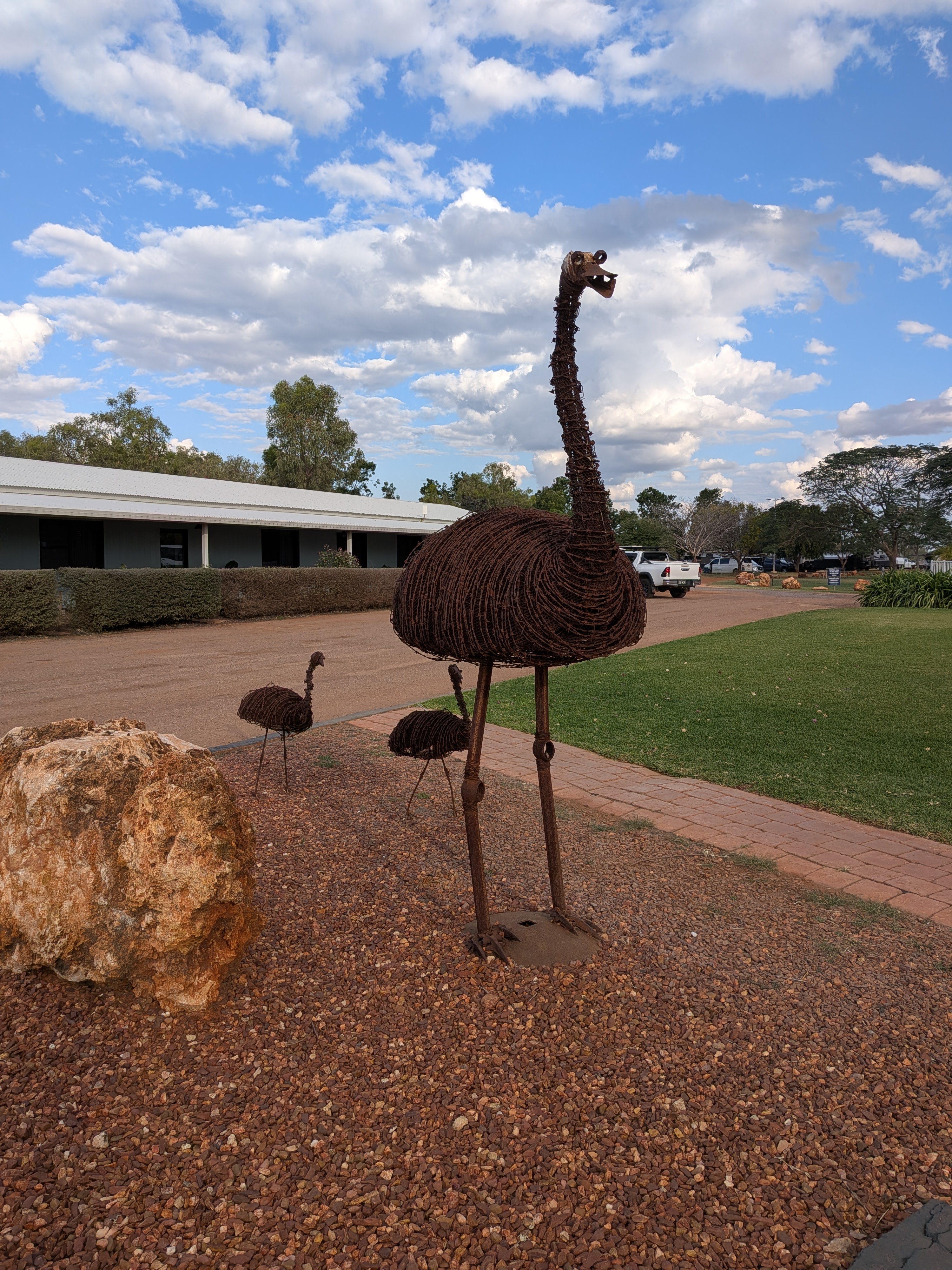 Wire emu sculpture at the Barkly Homestead