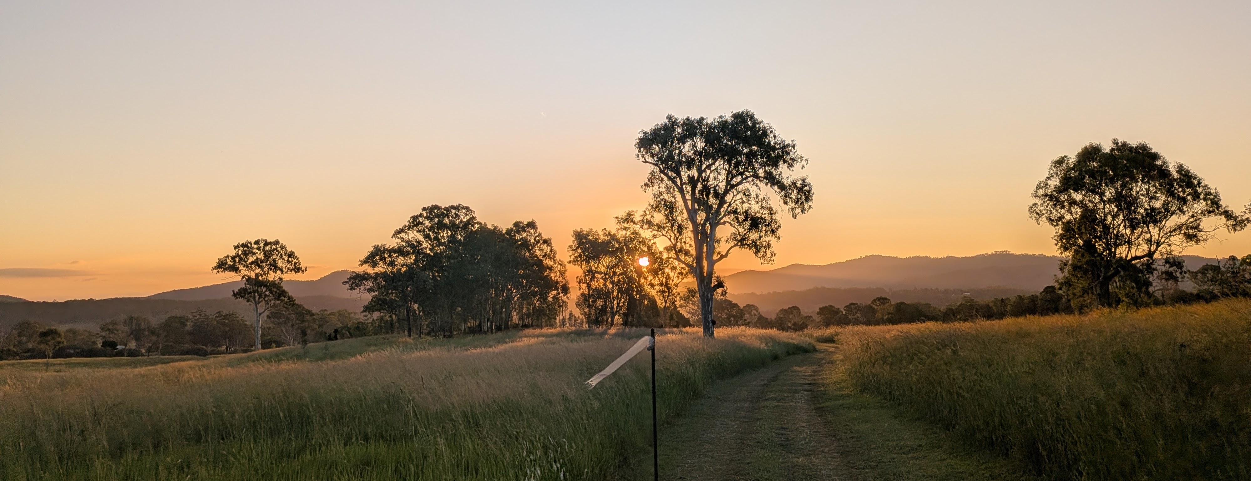 Sunset on a dusty track through the Australian bush