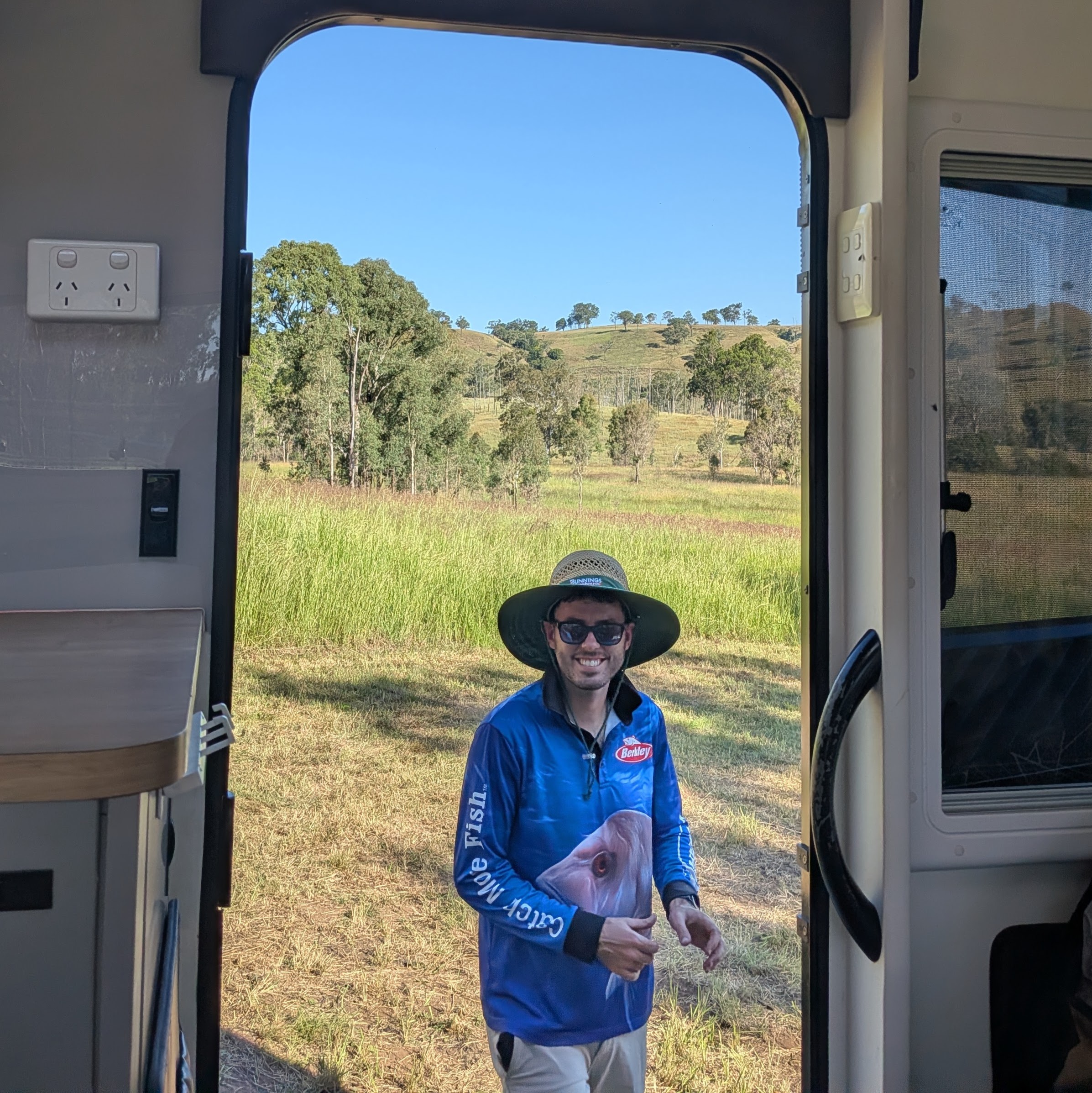 Dylan framed in the caravan doorway