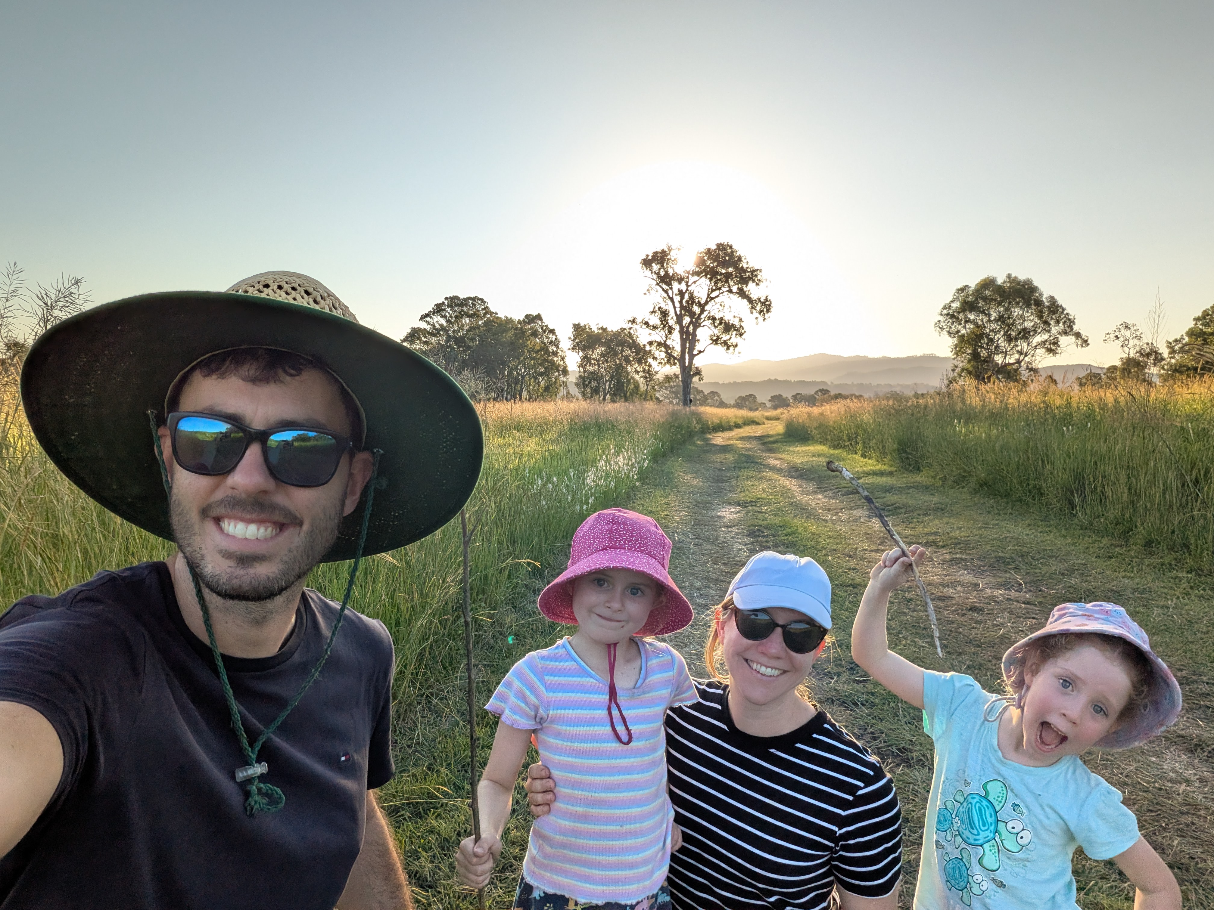 Family selfie on a golden hour walk