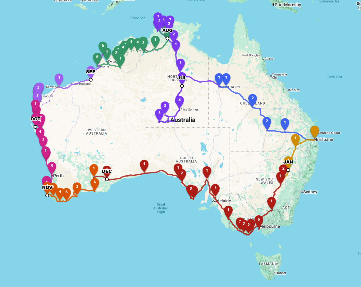 Interactive map of our lap around Australia